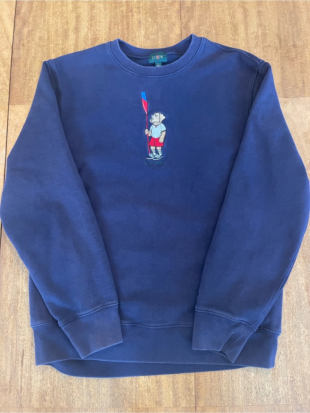 J. Crew Men's Navy Embroidered Dog with Paddle Crewneck Sweatshirt